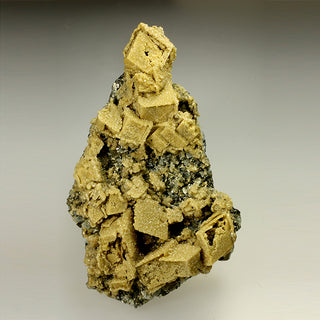 SIDERITE PSEUDOMORPH AFTER CALCITE, QUARTZ, QUARTZ VAR. CHALCEDONY, PYRITE